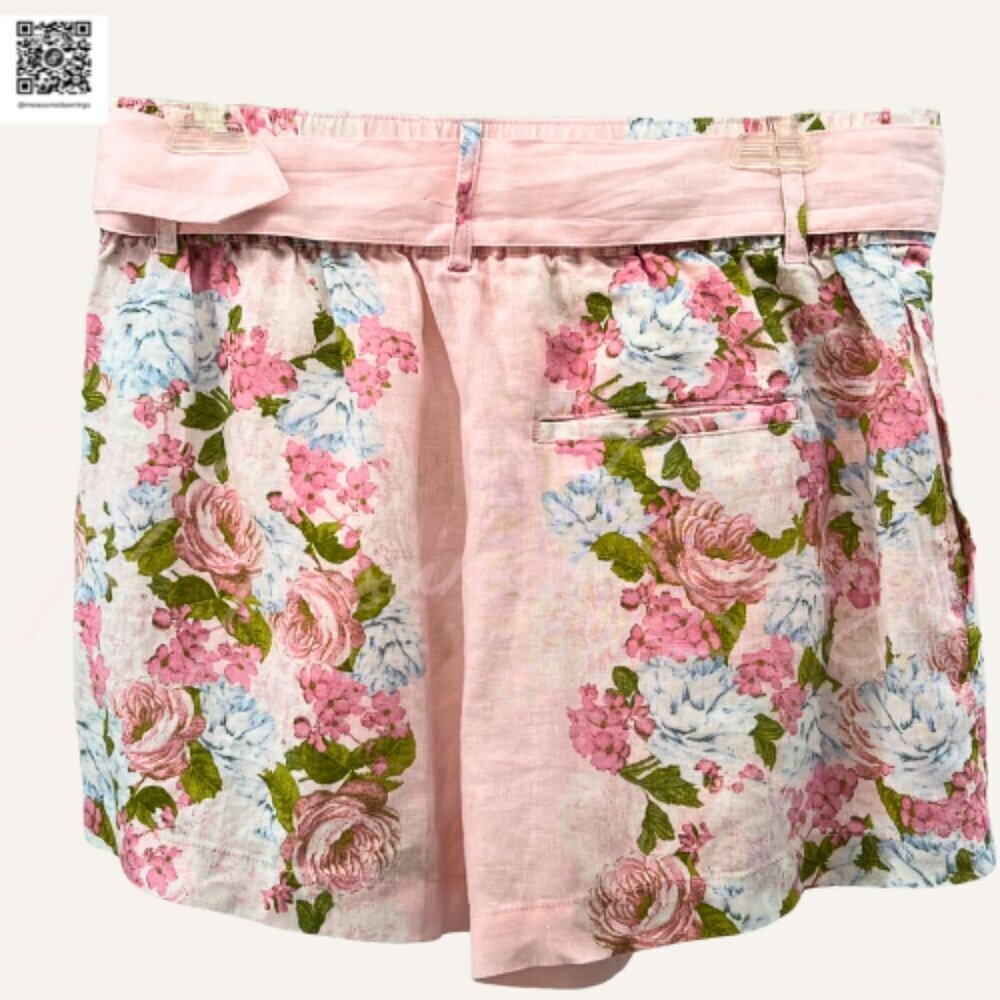 C&C California (NWT Medium)  Pink 100% Linen Belted Floral Shorts - 3" Inseam - Picture 3 of 9